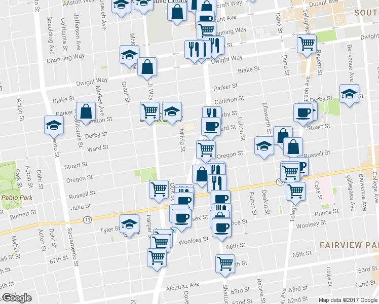 map of restaurants, bars, coffee shops, grocery stores, and more near 2750 Adeline Street in Berkeley