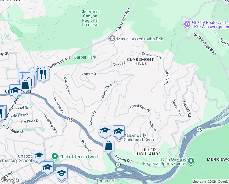 map of restaurants, bars, coffee shops, grocery stores, and more near 25 Live Oak Road in Berkeley