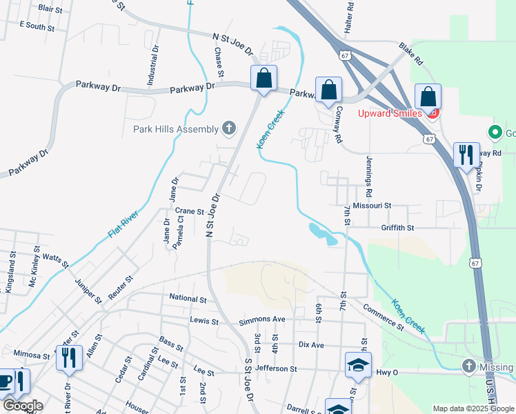 map of restaurants, bars, coffee shops, grocery stores, and more near 113 Ray Lee Drive in Park Hills