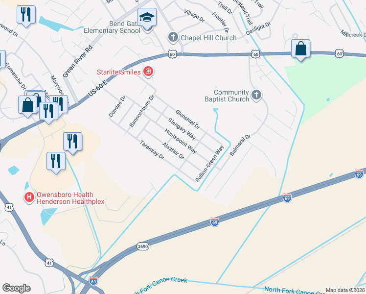map of restaurants, bars, coffee shops, grocery stores, and more near 1252-1298 Huntspoint Way in Henderson
