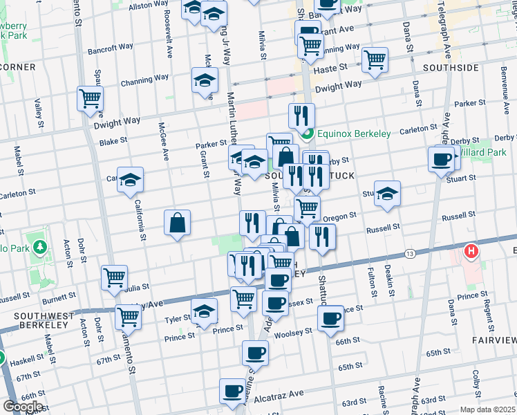 map of restaurants, bars, coffee shops, grocery stores, and more near in Berkeley
