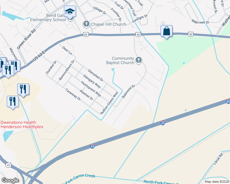 map of restaurants, bars, coffee shops, grocery stores, and more near 1300-1398 Glenshiel Way in Henderson