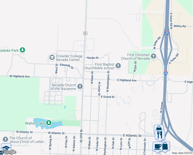 map of restaurants, bars, coffee shops, grocery stores, and more near 134 West Highland Avenue in Nevada