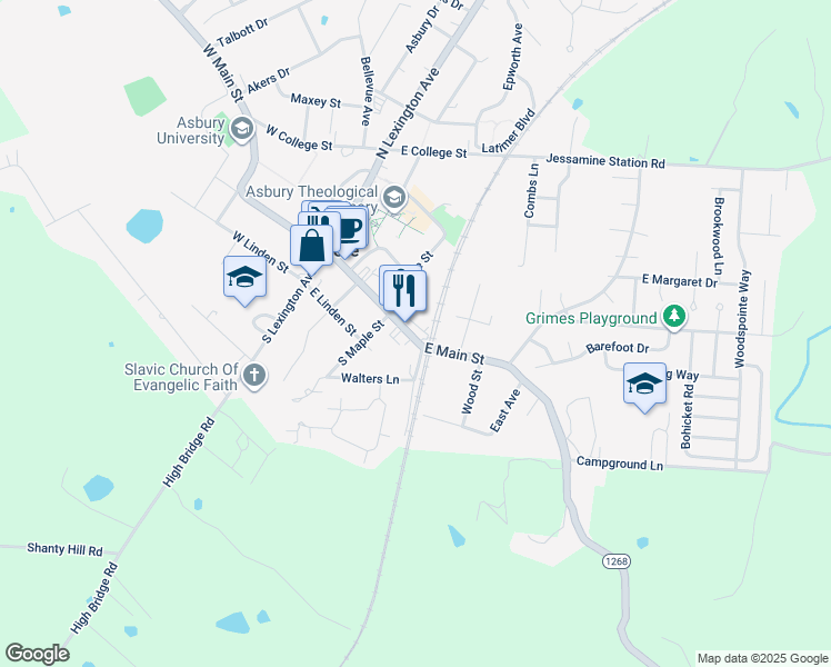 map of restaurants, bars, coffee shops, grocery stores, and more near 329 East Main Street in Wilmore