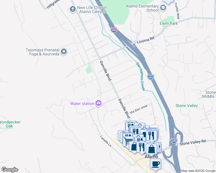 map of restaurants, bars, coffee shops, grocery stores, and more near in Alamo