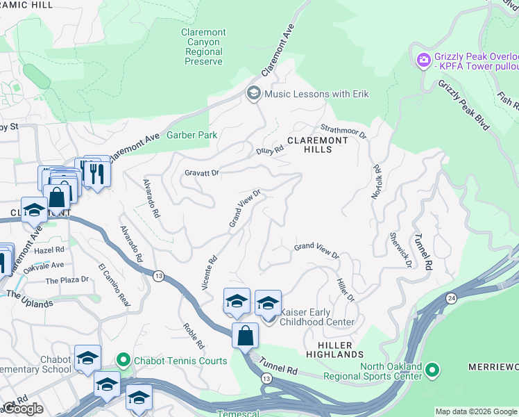 map of restaurants, bars, coffee shops, grocery stores, and more near 25 Live Oak Road in Berkeley