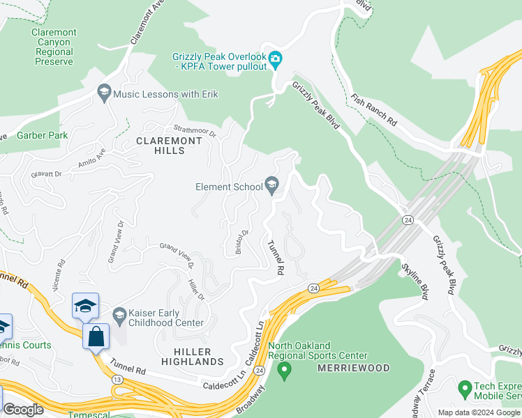 map of restaurants, bars, coffee shops, grocery stores, and more near 6966 Bristol Drive in Berkeley
