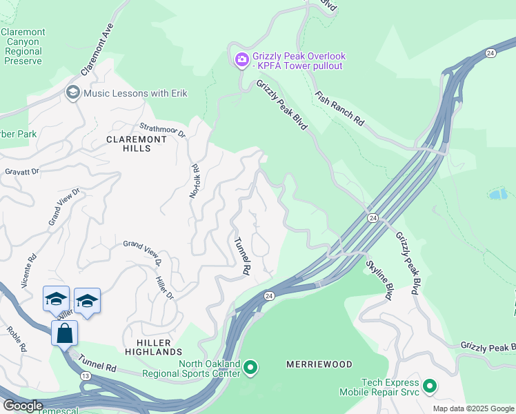 map of restaurants, bars, coffee shops, grocery stores, and more near 260 Caldecott Lane in Oakland