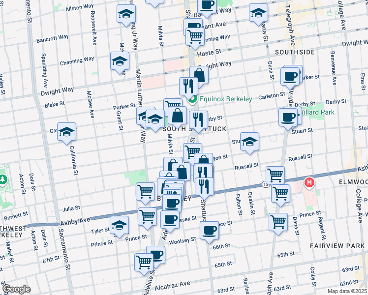 map of restaurants, bars, coffee shops, grocery stores, and more near 2750 Adeline Street in Berkeley
