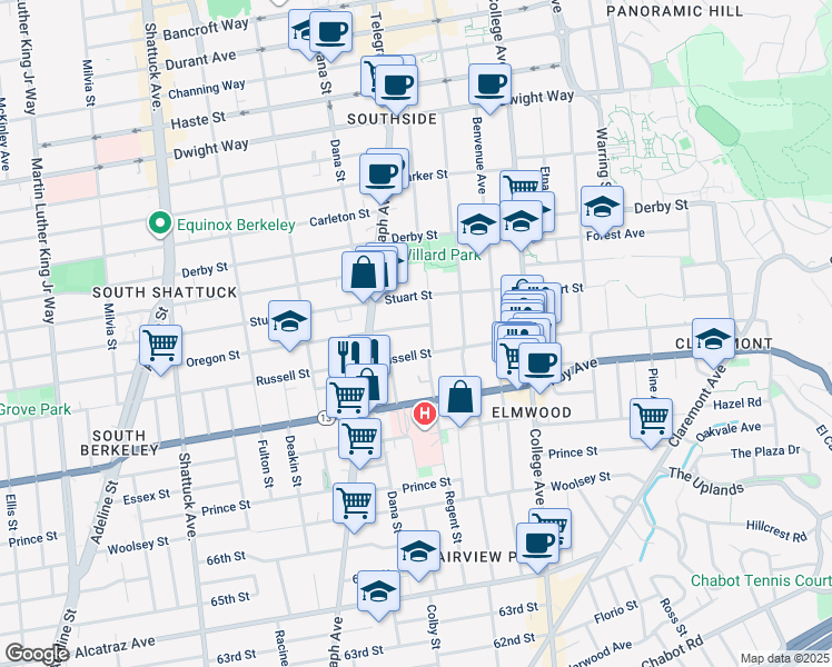 map of restaurants, bars, coffee shops, grocery stores, and more near 2436 Oregon Street in Berkeley