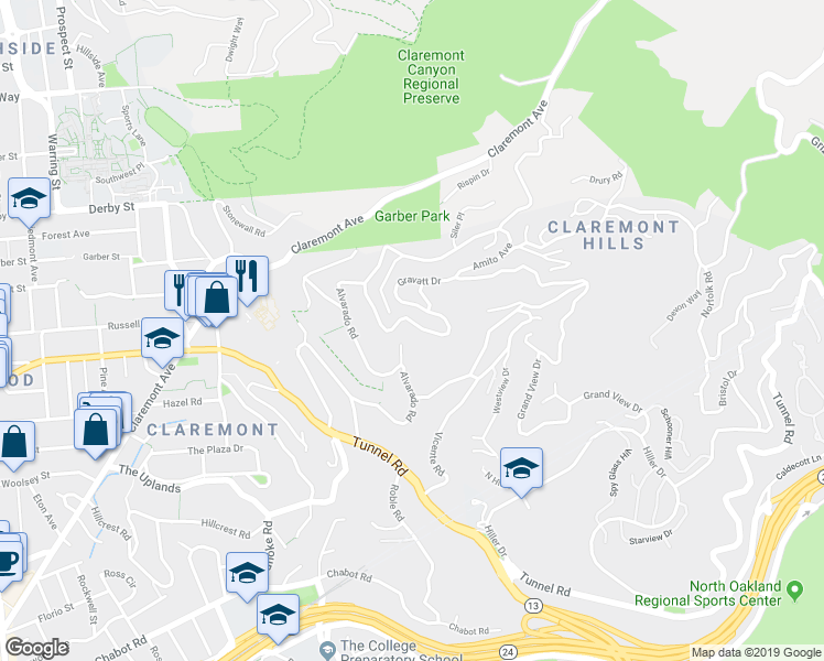 map of restaurants, bars, coffee shops, grocery stores, and more near 142 Gravatt Drive in Berkeley