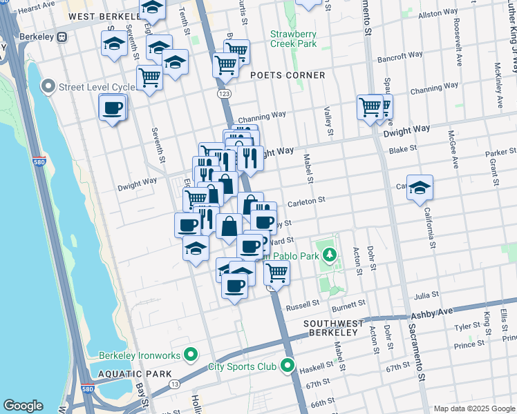 map of restaurants, bars, coffee shops, grocery stores, and more near in Berkeley
