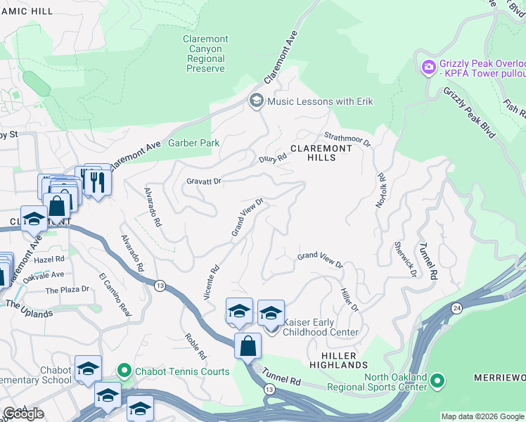 map of restaurants, bars, coffee shops, grocery stores, and more near 25 Live Oak Road in Berkeley