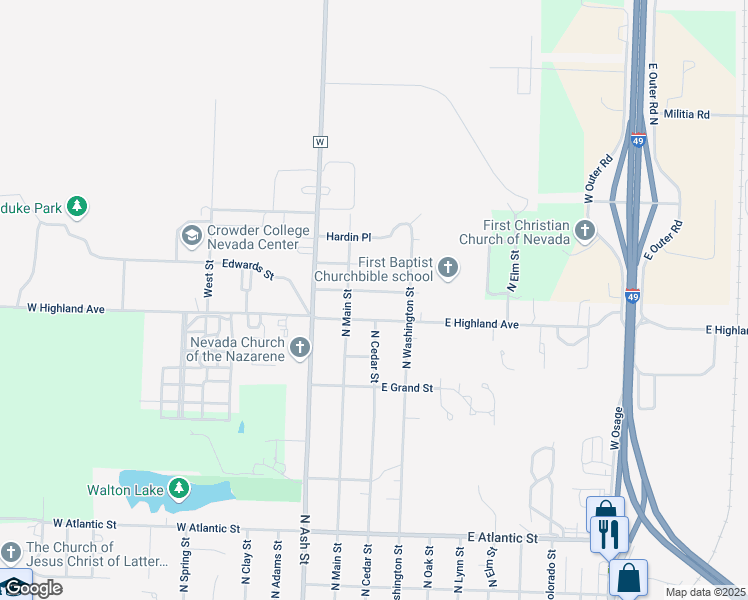 map of restaurants, bars, coffee shops, grocery stores, and more near 134 West Highland Avenue in Nevada