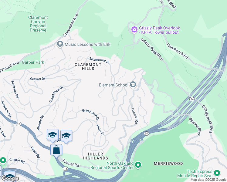 map of restaurants, bars, coffee shops, grocery stores, and more near 6940 Norfolk Road in Berkeley