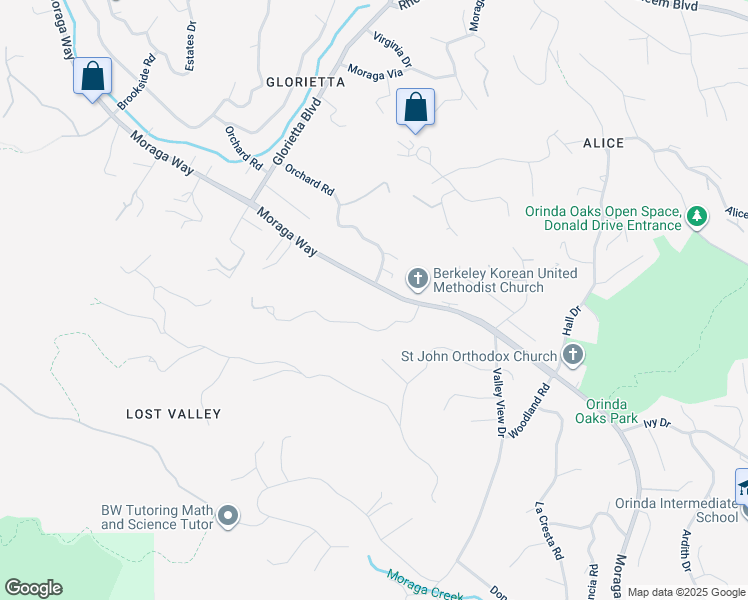 map of restaurants, bars, coffee shops, grocery stores, and more near 440 Moraga Way in Orinda