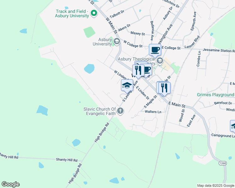 map of restaurants, bars, coffee shops, grocery stores, and more near 210 South Lexington Avenue in Wilmore