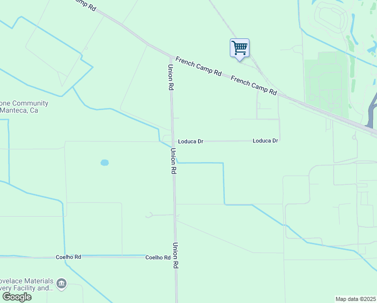 map of restaurants, bars, coffee shops, grocery stores, and more near 11416 South Union Road in Manteca