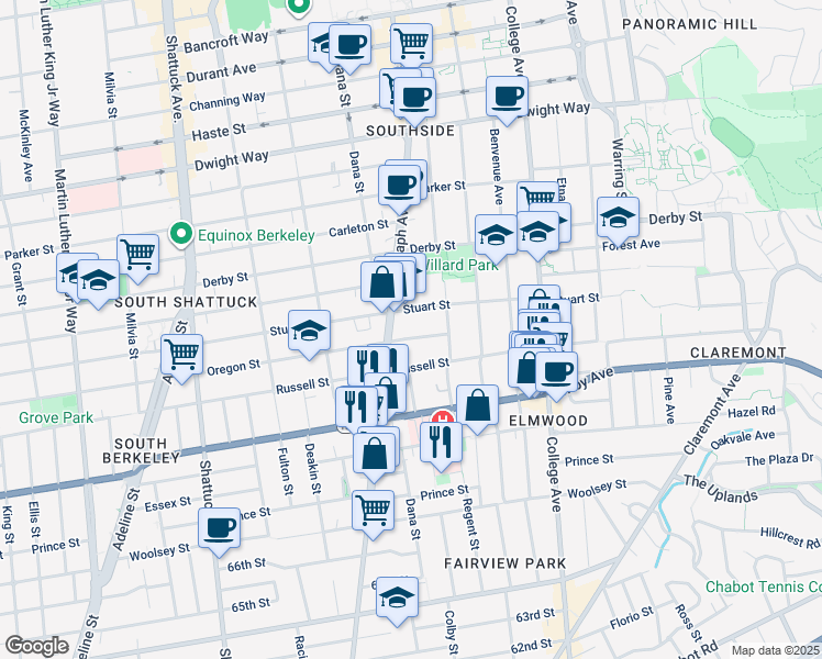 map of restaurants, bars, coffee shops, grocery stores, and more near 2400-2422 Oregon St in Berkeley
