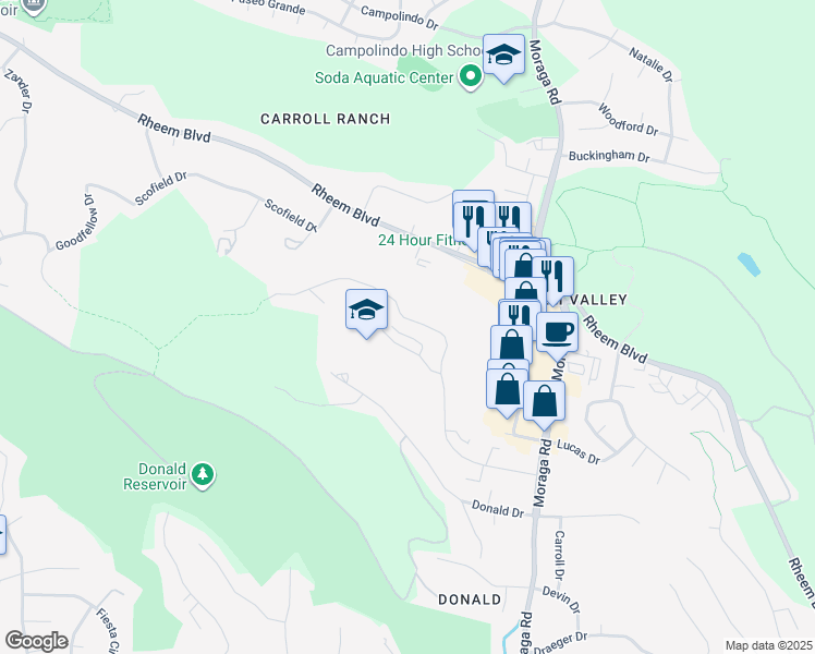 map of restaurants, bars, coffee shops, grocery stores, and more near 1984 Ascot Drive in Moraga