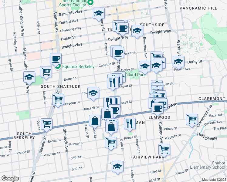 map of restaurants, bars, coffee shops, grocery stores, and more near 2855 Telegraph Avenue in Berkeley
