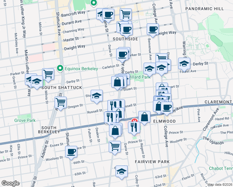 map of restaurants, bars, coffee shops, grocery stores, and more near 2855 Telegraph Avenue in Berkeley