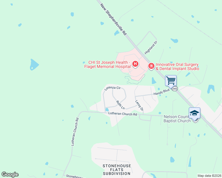 map of restaurants, bars, coffee shops, grocery stores, and more near 201-299 Ruth Lane in Bardstown