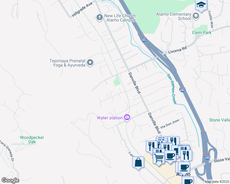 map of restaurants, bars, coffee shops, grocery stores, and more near 9 Simo Street in Alamo
