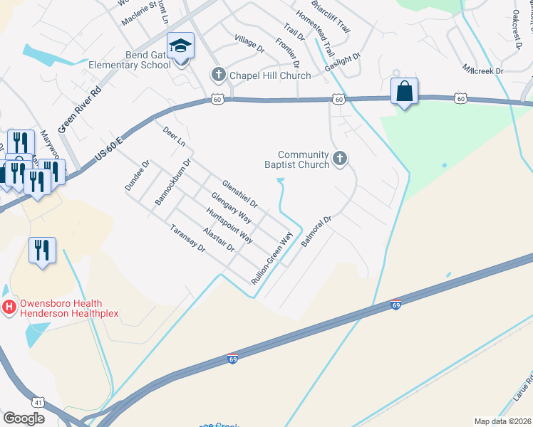 map of restaurants, bars, coffee shops, grocery stores, and more near 1300 Glenshiel Drive in Henderson