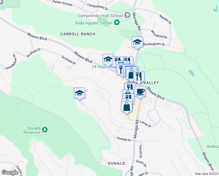 map of restaurants, bars, coffee shops, grocery stores, and more near 1991 Ascot Drive in Moraga