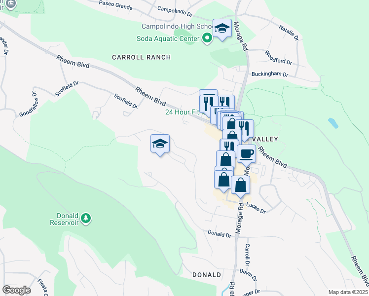 map of restaurants, bars, coffee shops, grocery stores, and more near 1971 Ascot Drive in Moraga