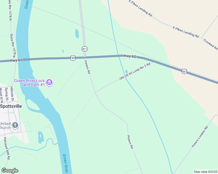 map of restaurants, bars, coffee shops, grocery stores, and more near 2 Old US Highway 60 in Spottsville