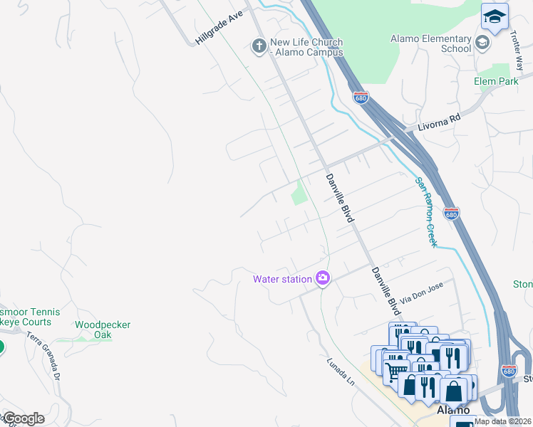 map of restaurants, bars, coffee shops, grocery stores, and more near 2721 Winners Circle in Alamo