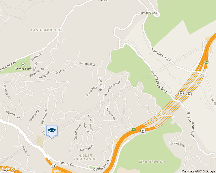 map of restaurants, bars, coffee shops, grocery stores, and more near 7033 Buckingham Boulevard in Berkeley