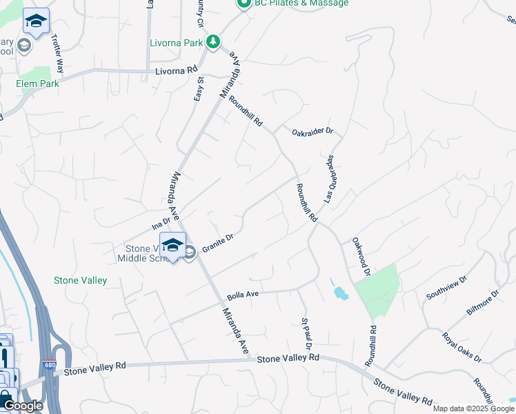 map of restaurants, bars, coffee shops, grocery stores, and more near 2192 Granite Drive in Alamo