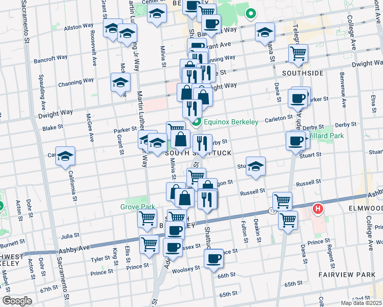map of restaurants, bars, coffee shops, grocery stores, and more near 2026 Derby Street in Berkeley
