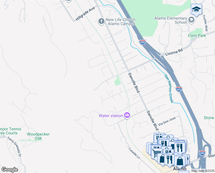 map of restaurants, bars, coffee shops, grocery stores, and more near 2721 Winners Circle in Alamo