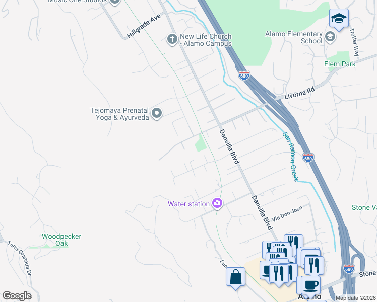 map of restaurants, bars, coffee shops, grocery stores, and more near 2720 Winners Circle in Alamo