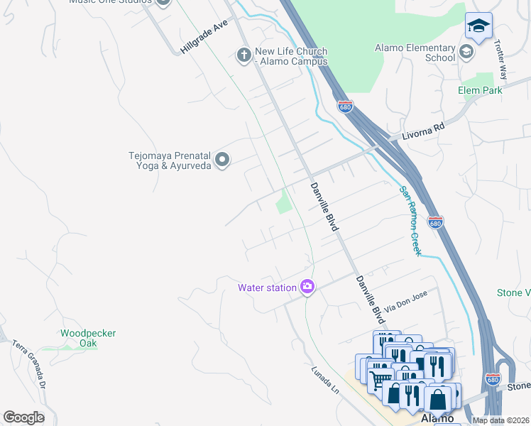 map of restaurants, bars, coffee shops, grocery stores, and more near 2720 Winners Circle in Alamo