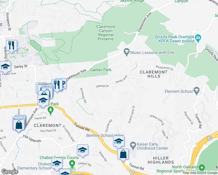 map of restaurants, bars, coffee shops, grocery stores, and more near 416 Gravatt Drive in Berkeley