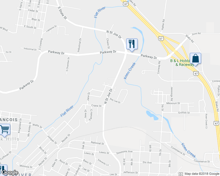 map of restaurants, bars, coffee shops, grocery stores, and more near 1014 North Saint Joe Drive in Park Hills