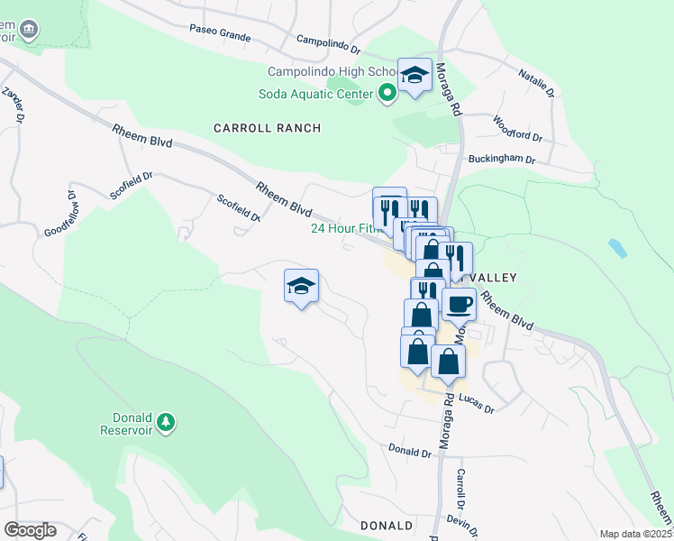 map of restaurants, bars, coffee shops, grocery stores, and more near 1971 Ascot Drive in Moraga