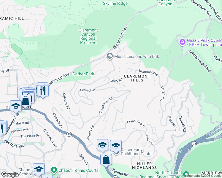 map of restaurants, bars, coffee shops, grocery stores, and more near 0 Gravatt Drive in Berkeley