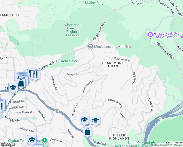 map of restaurants, bars, coffee shops, grocery stores, and more near 558 Gravatt Drive in Berkeley