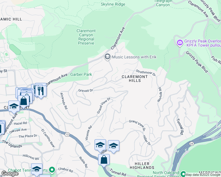 map of restaurants, bars, coffee shops, grocery stores, and more near 558 Gravatt Drive in Berkeley