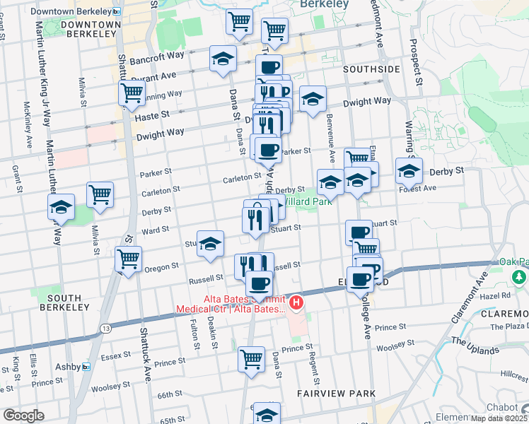 map of restaurants, bars, coffee shops, grocery stores, and more near in Berkeley