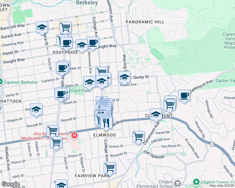 map of restaurants, bars, coffee shops, grocery stores, and more near 2746 Garber Street in Berkeley