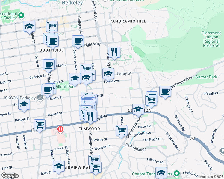 map of restaurants, bars, coffee shops, grocery stores, and more near 2826 Garber Street in Berkeley
