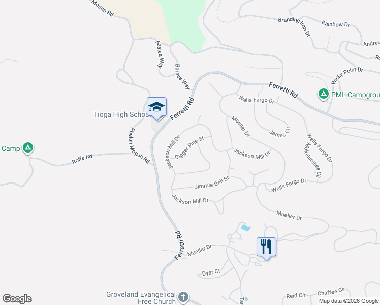map of restaurants, bars, coffee shops, grocery stores, and more near 18987 Digger Pine St in Groveland-Big Oak Flat