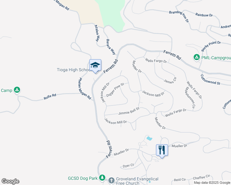 map of restaurants, bars, coffee shops, grocery stores, and more near 18987 Digger Pine St in Groveland-Big Oak Flat